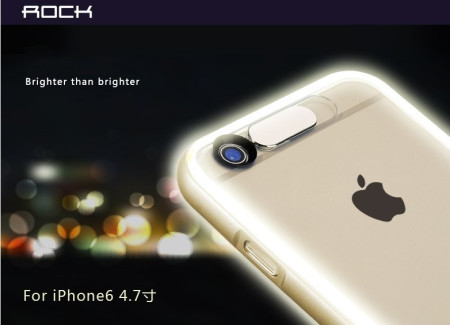 Силиконови гърбове Силиконови гърбове за Apple Iphone Луксозен силиконов гръб ТПУ с PVC златист бъмпър и лед светлини ROCK за Apple iPhone 6 Plus 5.5 / Apple iPhone 6s Plus 5.5 прозрачен